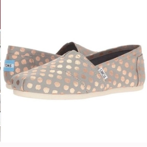 Toms Shoes - TOMS Classic Polka Dot Grey Flats with Metallic Rose Gold